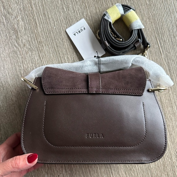 NWT FURLA Made in Italy Flow Tote Bag Crossbody Suede Brown Coach Tory Burch - Picture 7 of 11